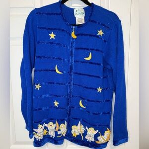 Vintage The Quacker Factory Royal Blue Christmas 
Holiday Winter Sweater beaded